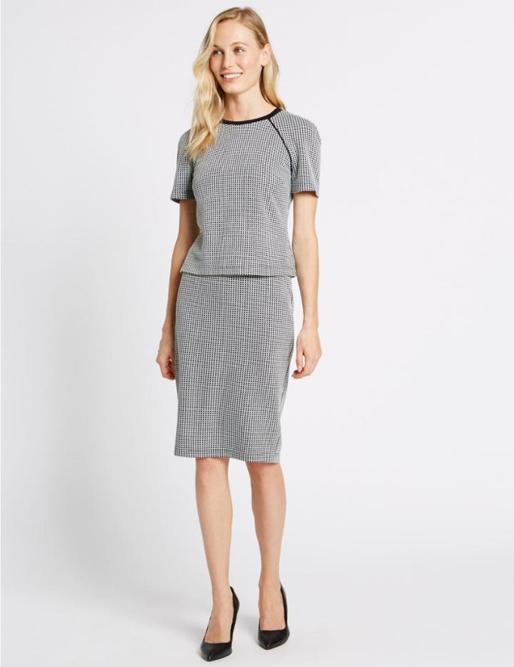 Marks & Spencer Checked Bodycon Midi Skirt Navy Mix
