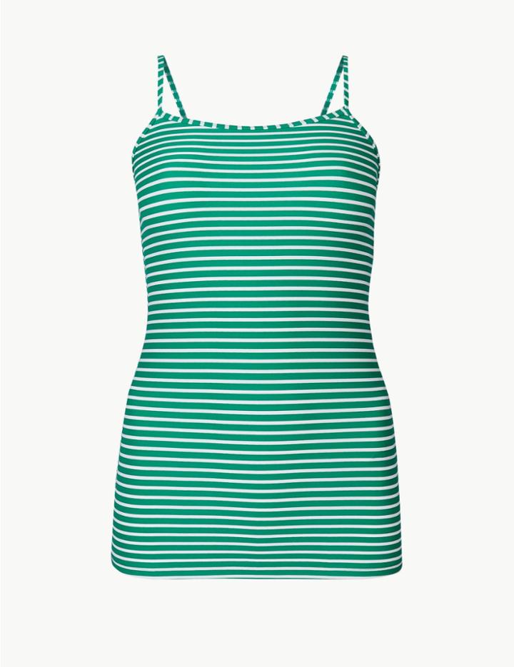 Marks & Spencer Striped Scoop Neck Tankini Top Green Mix