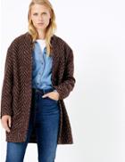 Marks & Spencer Herringbone Cocoon Coat With Wool Red Mix