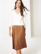 Marks & Spencer Faux Leather Pleated Midi Skirt Dark Tan
