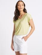 Marks & Spencer Sparkle Stripe V-neck Short Sleeve T-shirt Light Citrus