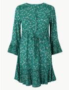 Marks & Spencer Petite Floral Button Front Relaxed Mini Dress Green Mix