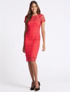 Marks & Spencer Lace Sheath Short Sleeve Bodycon Midi Dress Coral