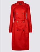 Marks & Spencer Pure Cotton Longline Trench With Stormwear&trade; Bright Red