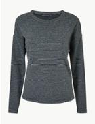 Marks & Spencer Striped Crew Neck Long Sleeve Top Grey Mix