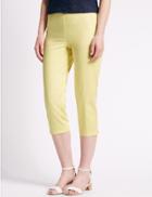 Marks & Spencer Side Zip Cropped Slim Leg Trousers Pale Yellow