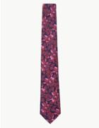 Marks & Spencer Silk Slim Floral Ombre Tie Magenta Mix