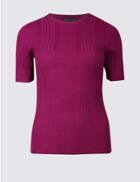 Marks & Spencer Round Neck Short Sleeve Jumper Dark Magenta