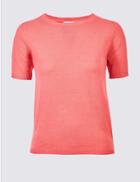 Marks & Spencer Round Neck Short Sleeve Jumper Hot Pink