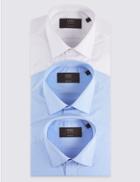 Marks & Spencer 3 Pack Cotton Blend Easy To Iron Shirts Blue
