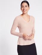 Marks & Spencer Ribbed Peplum Hem V-neck Jumper Pink