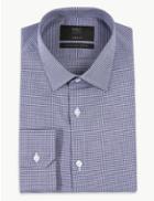 Marks & Spencer Cotton Rich Shirt With Stretch Navy Mix