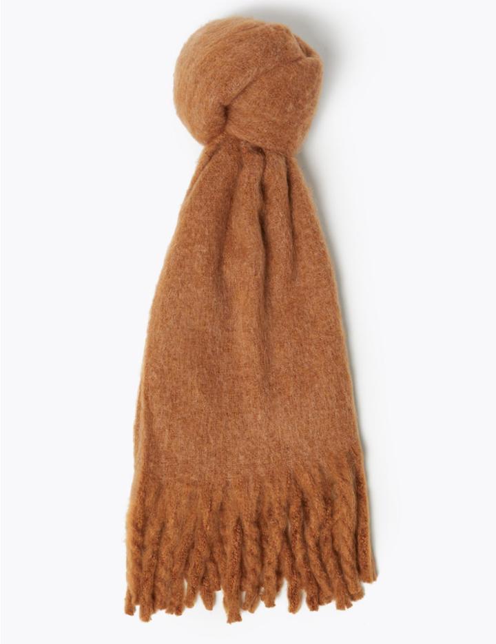 Marks & Spencer Boucle Tassel Scarf Camel