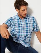 Marks & Spencer Pure Cotton Checked Relaxed Fit Shirt Turquoise