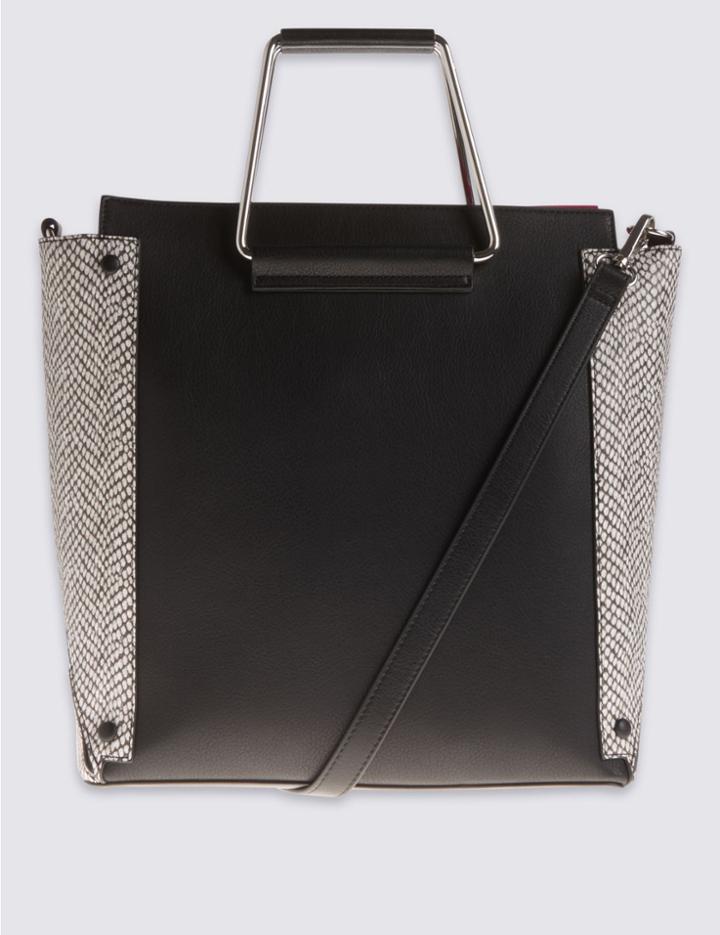 Marks & Spencer Faux Leather Metal Handle Tote Bag Black Mix