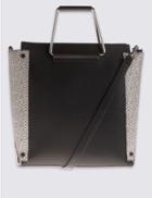 Marks & Spencer Faux Leather Metal Handle Tote Bag Black Mix