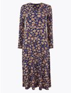 Marks & Spencer Floral Print Jersey Fit & Flare Midi Dress Blue Mix