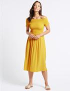 Marks & Spencer Short Sleeve Bardot Midi Dress Yellow