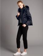 Marks & Spencer Faux Fur Padded & Quilted Coat With Stormwear&trade; Navy