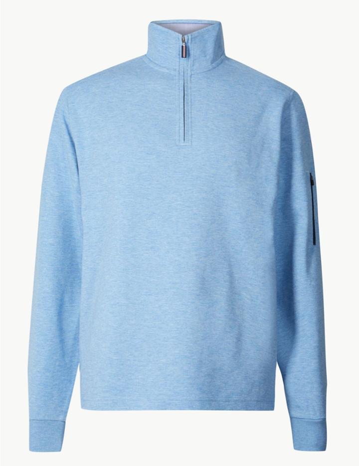 Marks & Spencer Cotton Blend Half Zip Top Blue Mix