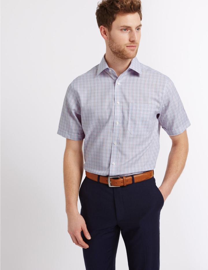 Marks & Spencer Pure Cotton Non-iron Regular Fit Shirt Pink Mix