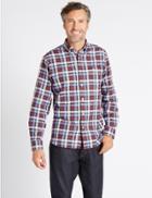 Marks & Spencer Pure Cotton Checked Shirt With Pocket Cranberry