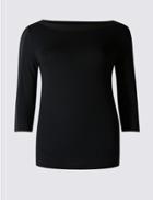 Marks & Spencer Slash Neck 3/4 Sleeve Jersey Top Black