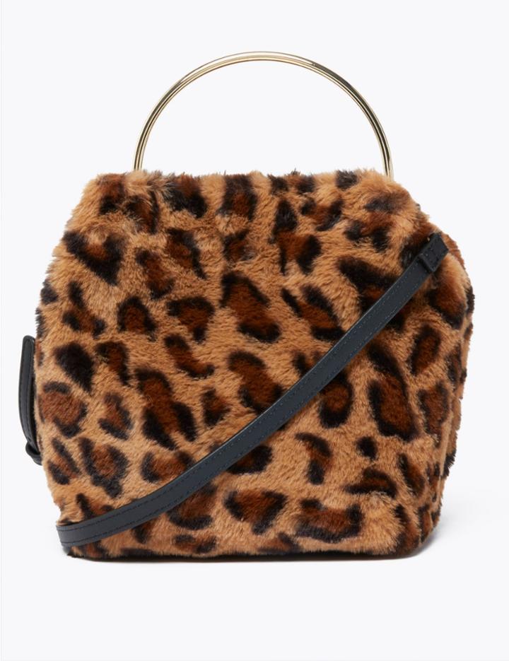 Marks & Spencer Faux Fur Leopard Print Crossbody Bag Brown