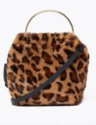Marks & Spencer Faux Fur Leopard Print Crossbody Bag Brown