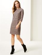 Marks & Spencer Cotton Blend Checked 3/4 Sleeve Shift Dress Pink Mix