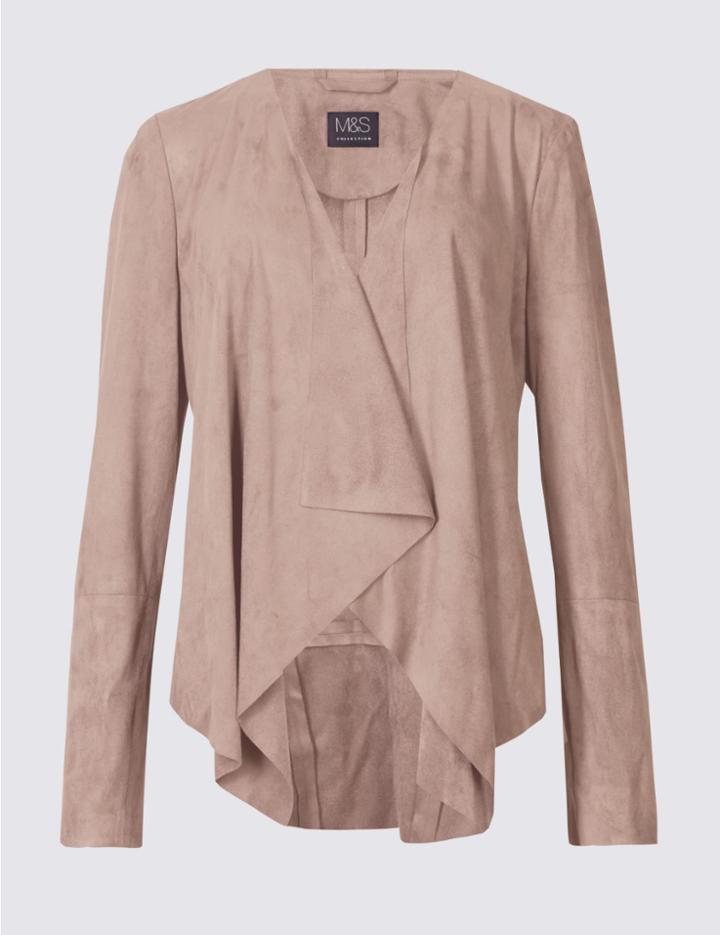 Marks & Spencer Faux Suede Waterfall Jacket Mink