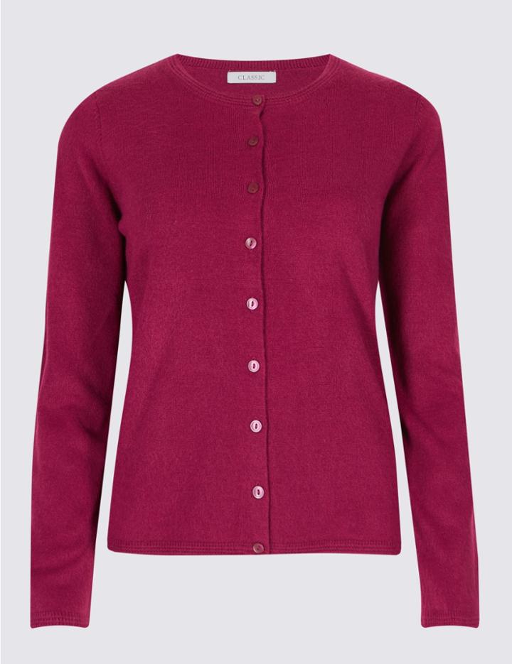 Marks & Spencer Cashmilon&trade; Round Neck Cardigan Magenta