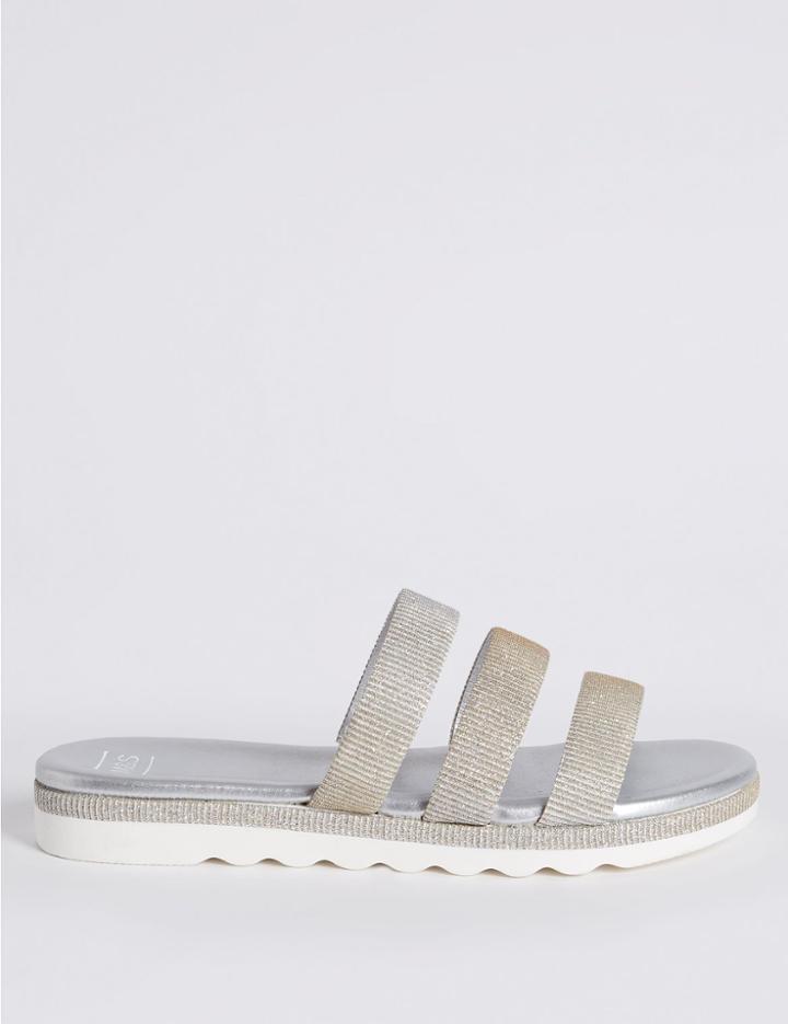 Marks & Spencer Sparkle Triple Strap Mule Sandals Silver