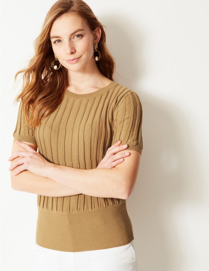 Marks & Spencer Textured Round Neck Knitted Top Tan