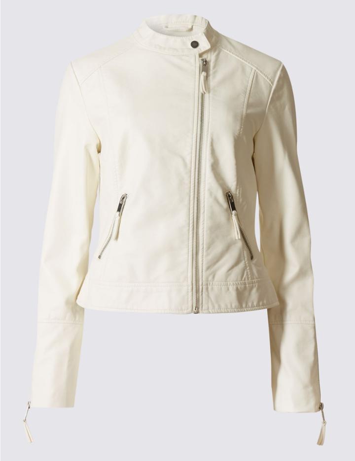 Marks & Spencer 2 Pocket Zipped Moto Jacket Ivory