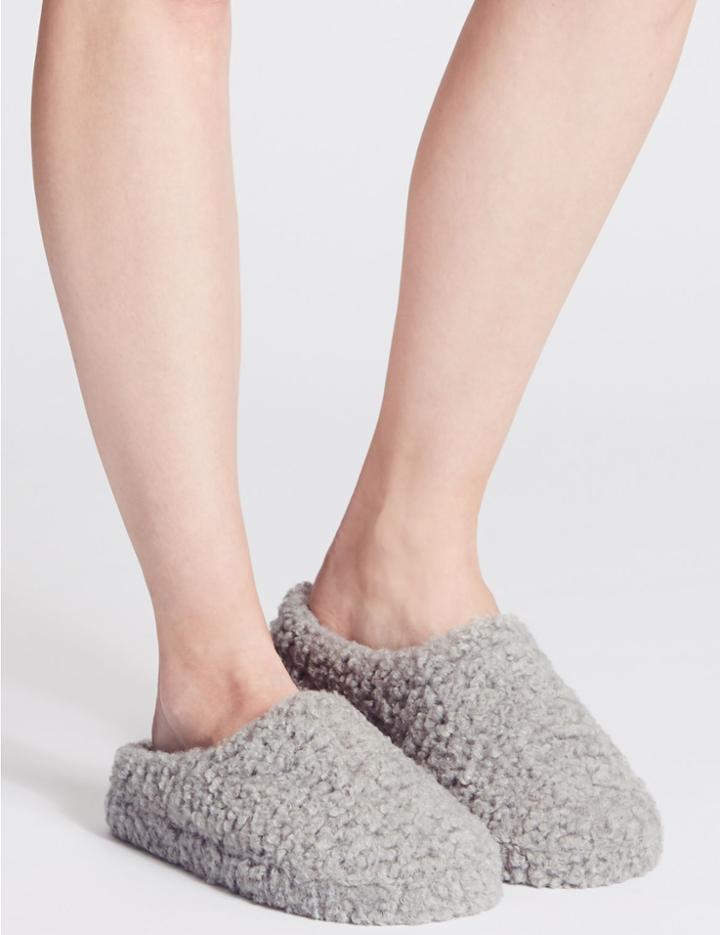 Marks & Spencer Curly Fur Mule Slippers Grey