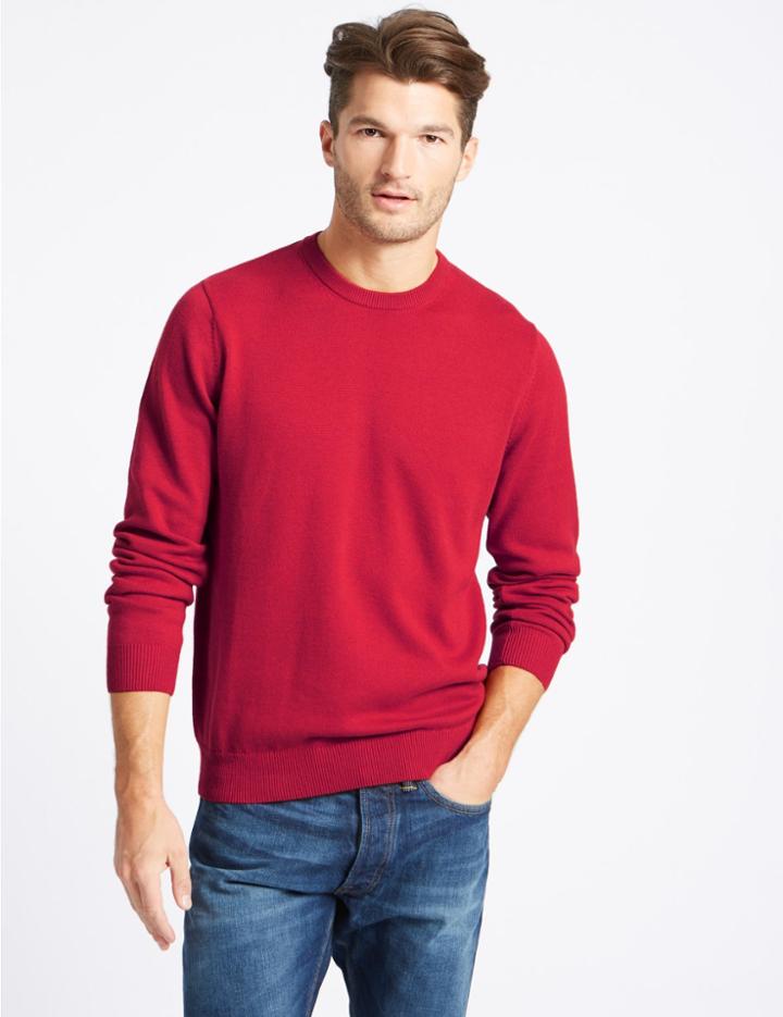 Marks & Spencer Pure Cotton Crew Neck Jumper Ruby