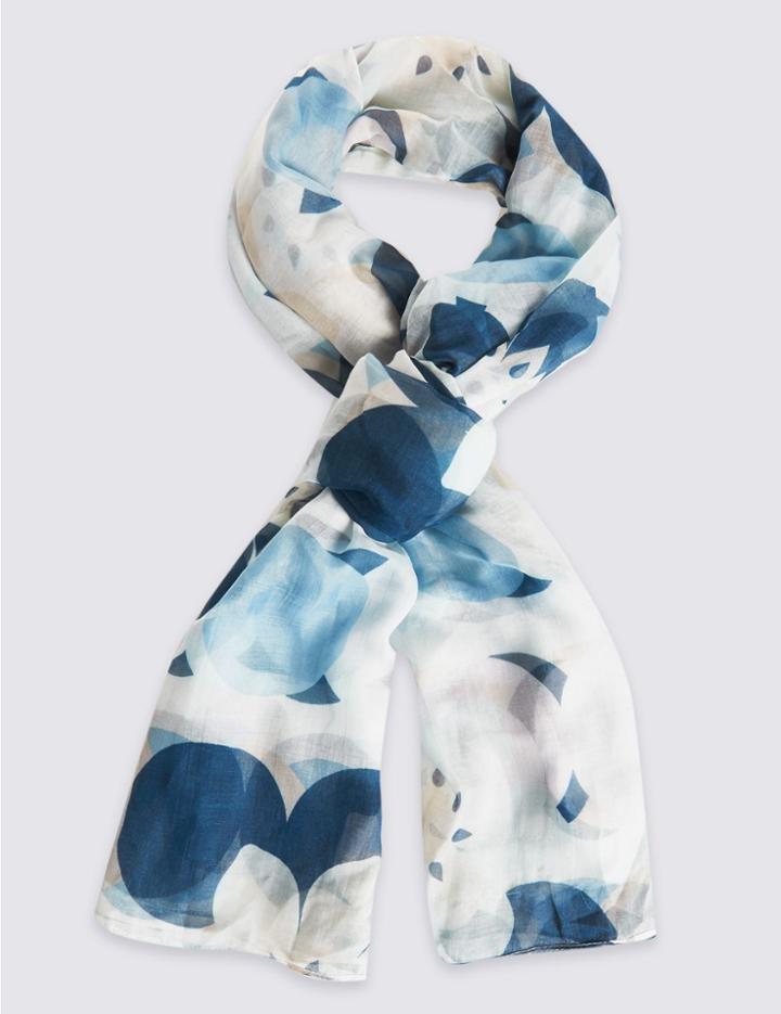 Marks & Spencer Retro Floral Print Scarf Light Cream