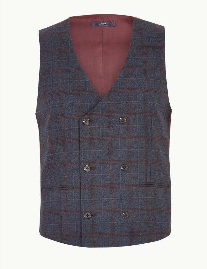 Marks & Spencer Skinny Fit Overcheck Waistcoat Indigo