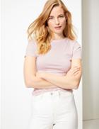 Marks & Spencer Cotton Rich Round Neck Short Sleeve T-shirt Light Pink