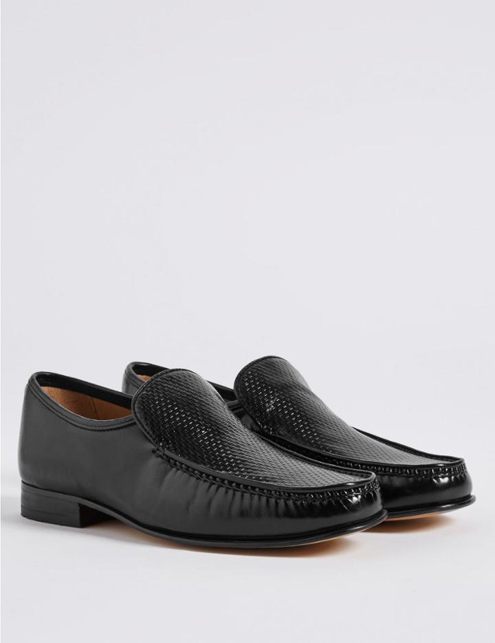 Marks & Spencer Leather Slip-on Weave Print Loafers Black