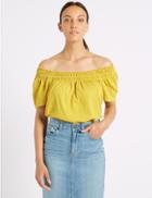 Marks & Spencer Cotton Rich Short Sleeve Bardot Top Buttercup
