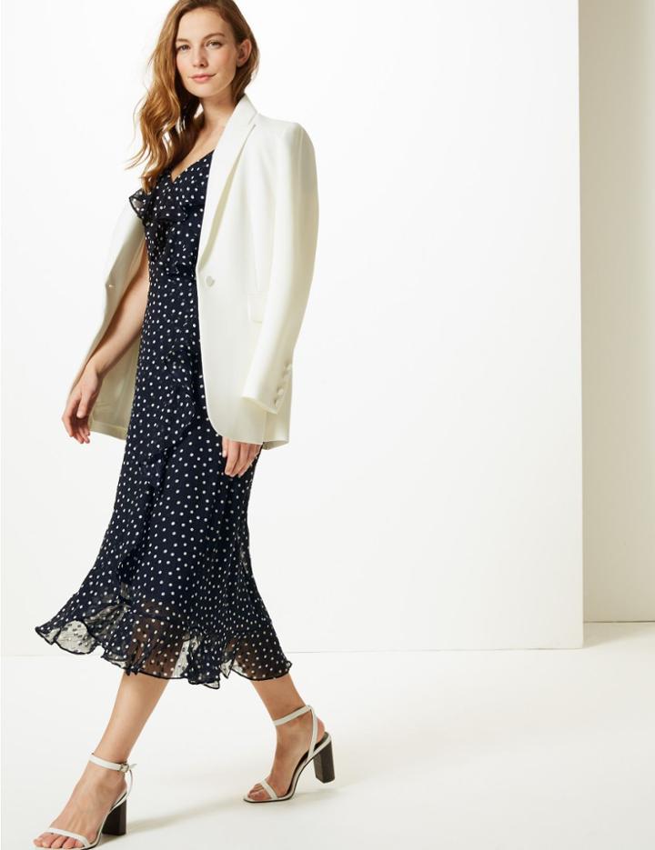 Marks & Spencer Polka Dot Wrap Midi Dress Navy Mix