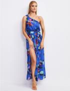 Marks & Spencer Floral Print Waisted Beach Dress Blue Mix