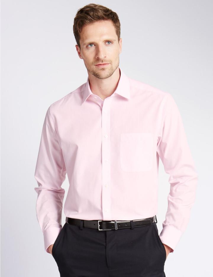 Marks & Spencer 2 Pack Cotton Blend Easy To Iron Shirts Pink