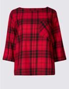 Marks & Spencer Modal Rich Checked 3/4 Sleeve Shell Top Red Mix