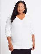 Marks & Spencer Curve Pure Cotton Textured V-neck Jumper Soft White