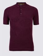 Marks & Spencer Pure Cotton Leaf Design Textured Slim Fit Polo Dark Wine