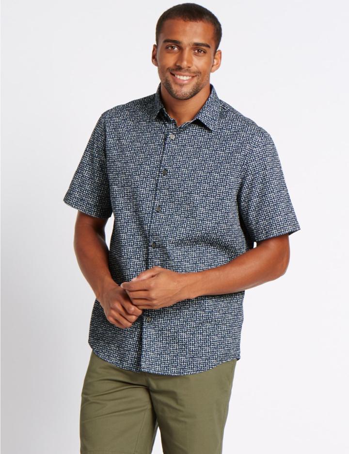 Marks & Spencer Pure Cotton Printed Shirt Blue Mix