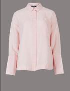 Marks & Spencer Linen Rich Long Sleeve Shirt Light Pink